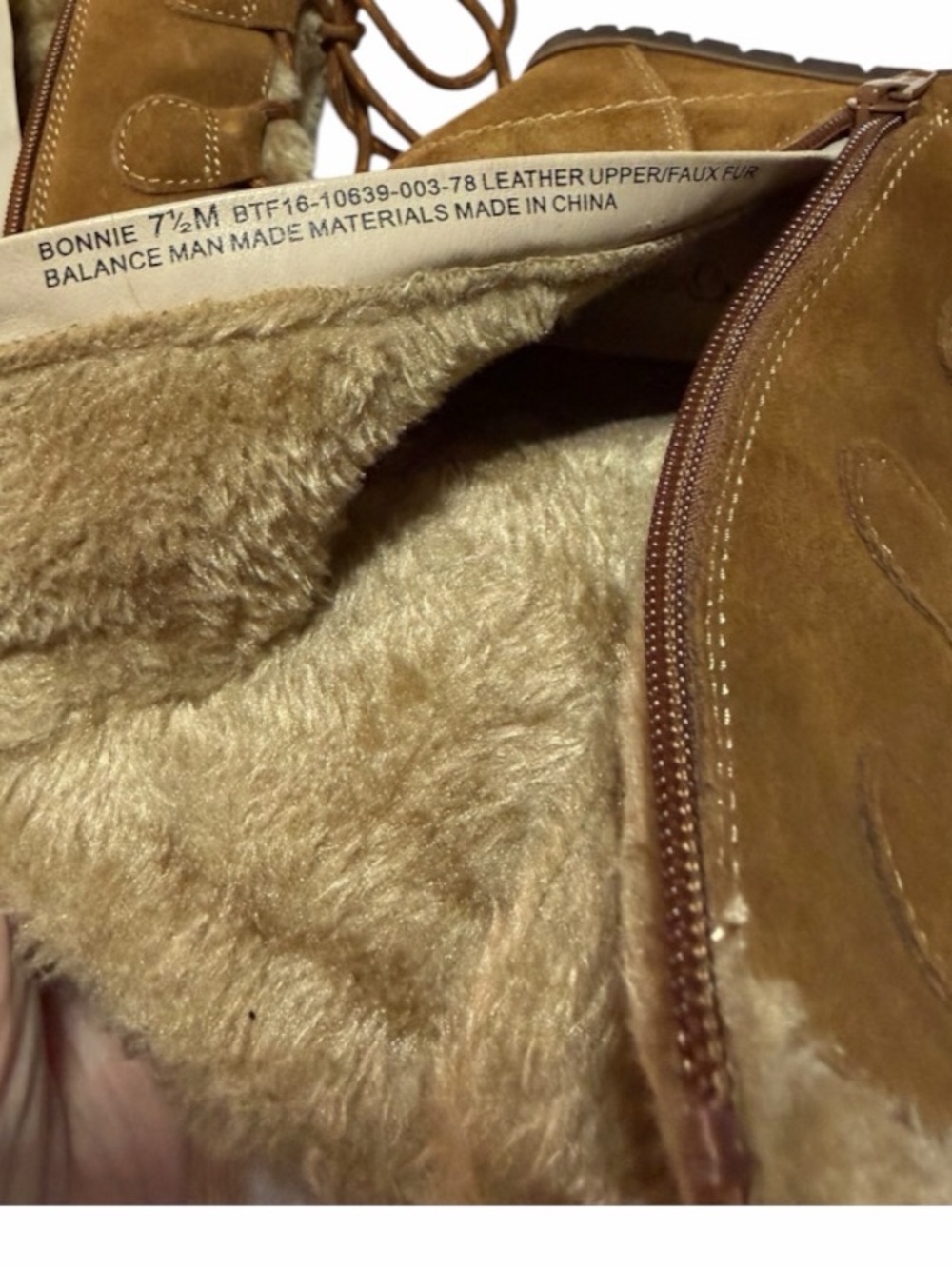 Baretraps "Bonnie" Tan Suede Faux-Fur Wedge Boots Size 7.5 - Picture 8 of 9